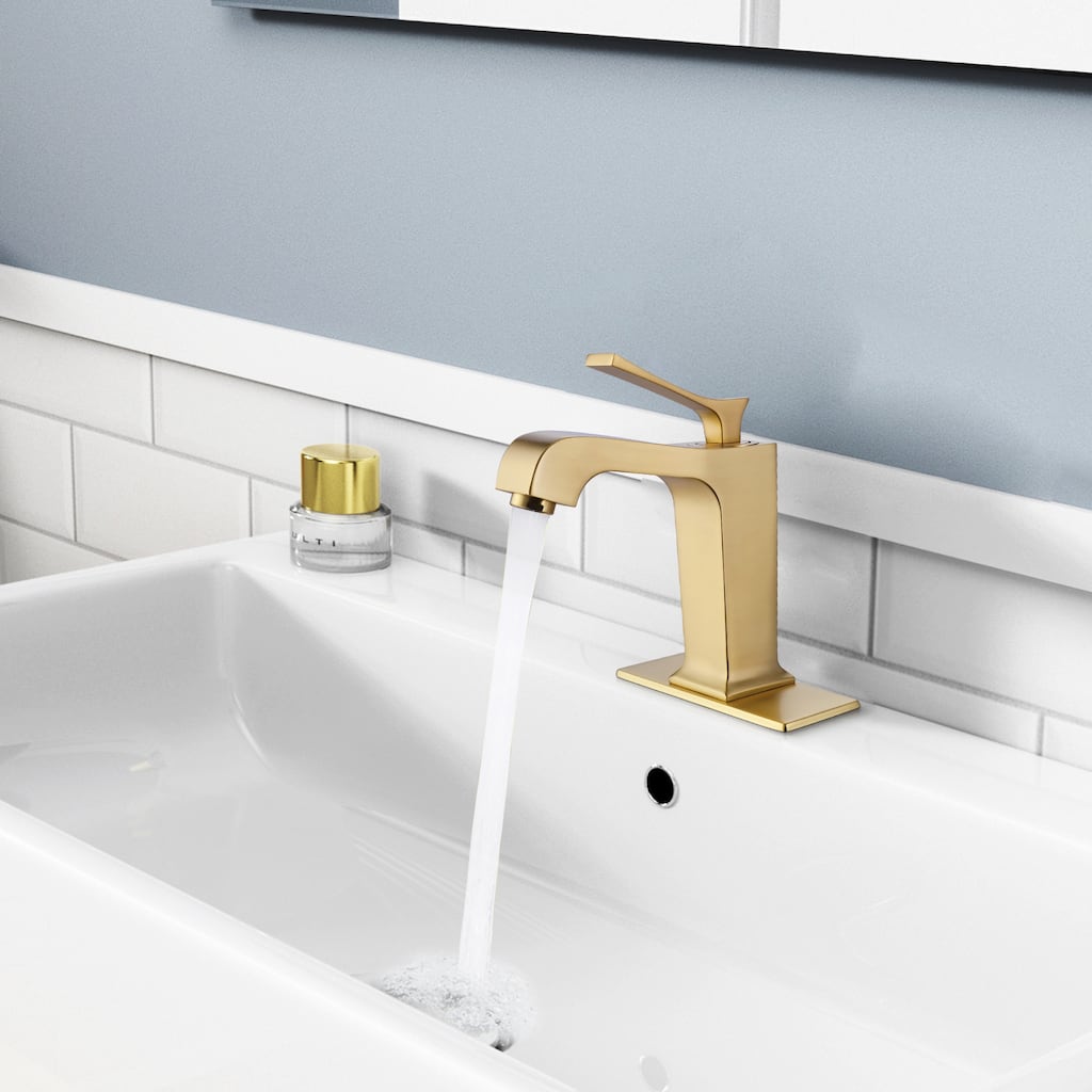 Single Handle Single Hole Bathroom Faucet With Deckplate Included In Brushed Gold