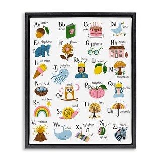Stupell Fun Illustrated Alphabet Framed Floater Canvas Wall Art Design ...