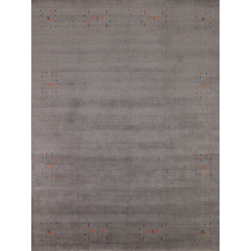 Gray Tribal Gabbeh Oriental Area Rug Handmade Wool Carpet - 8'1" x 9'8"