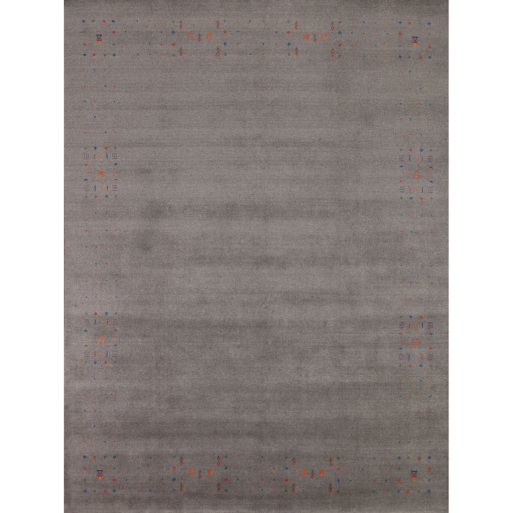 Gray Tribal Gabbeh Oriental Area Rug Handmade Wool Carpet - 8'1" x 9'8"