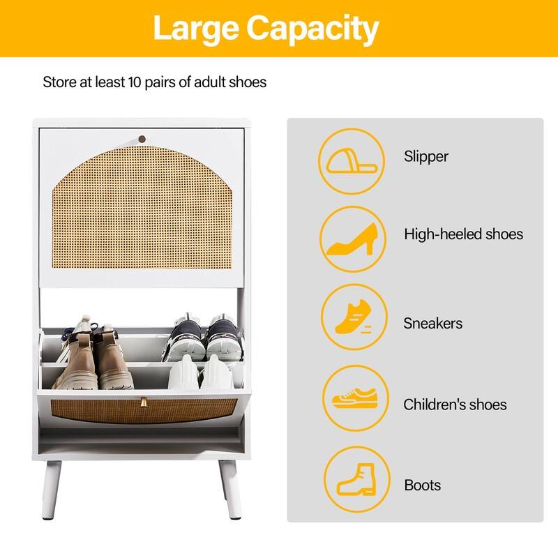 Rattan Shoe Cabinet with 2 / 4 Flip Drawers, Narrow Shoe Storage Cabinet,Organizer for Entryway, Bedroom, Living Room