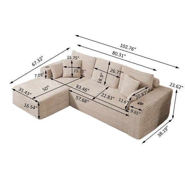 dimension image slide 0 of 4, 102.76" Corduroy Cloudy L Shaped Sofa with Headrests