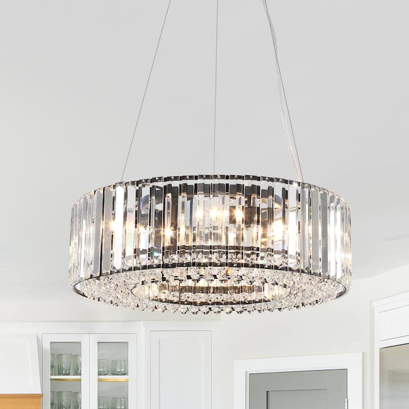 6-Light Metal Hanging Pendant Design Linear Crystal Chandelier Lighting for Dining Room Kitchen Island - Black