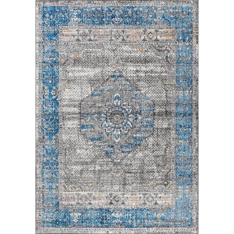Cassia Vintage Medallion Peacock Blue/Gray Area Rug - 3 X 5