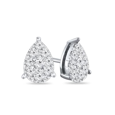 Auriya 14k Gold 1/4ctw Teardrop Pave Diamond Stud Earrings (H-I, I1-I2)