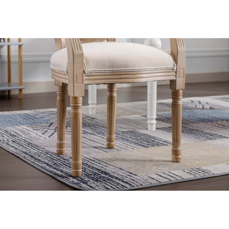 French Vintage Upholstered Fabric Dining Armchair, Set of 2