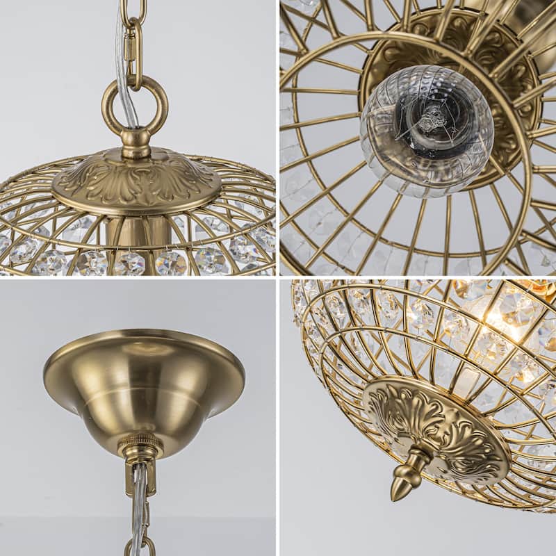 Retro French 4/5-Light Antique Brass Globe Crystal Chandelier for Living/Dining Room