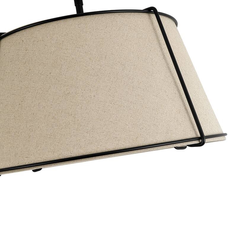 Brass 4-Light Wide Drum Linen Ceiling Light - 17in Mid-Century