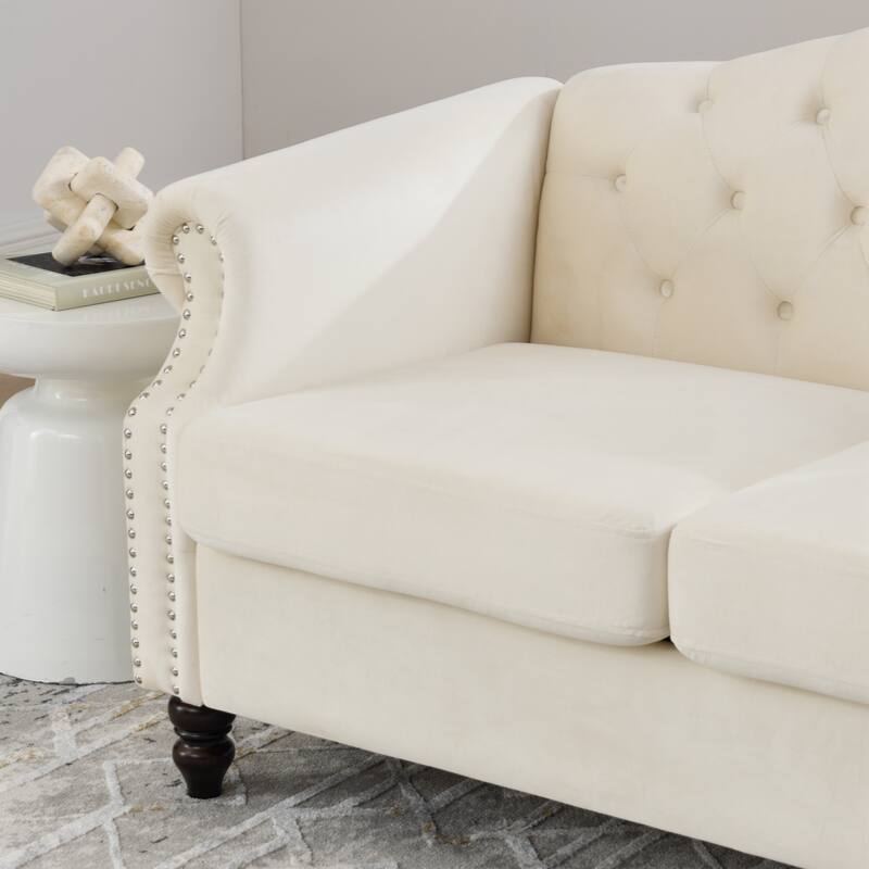 57" Chesterfield Sofa Grey Velvet for Living Room, 2 Seater Sofa Tufted Couch with Rolled Arms and Nailhead