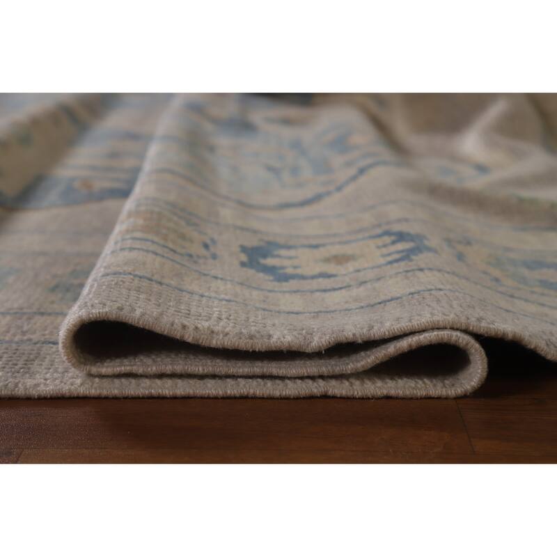 Hand Knotted Oriental 100% Wool Carpet Transitional Geometric Greys & Charcoal Oushak Area Rug - 12' 2'' X 9' 4''