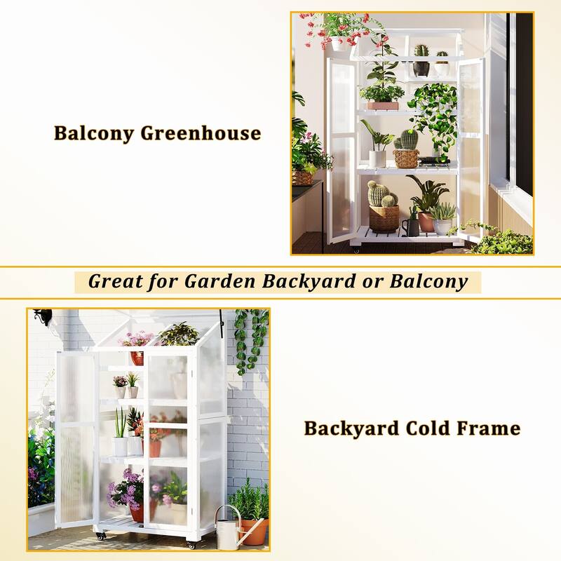 62" Portable Cold Frame Greenhouse with Wheels & Adjustable Shelves