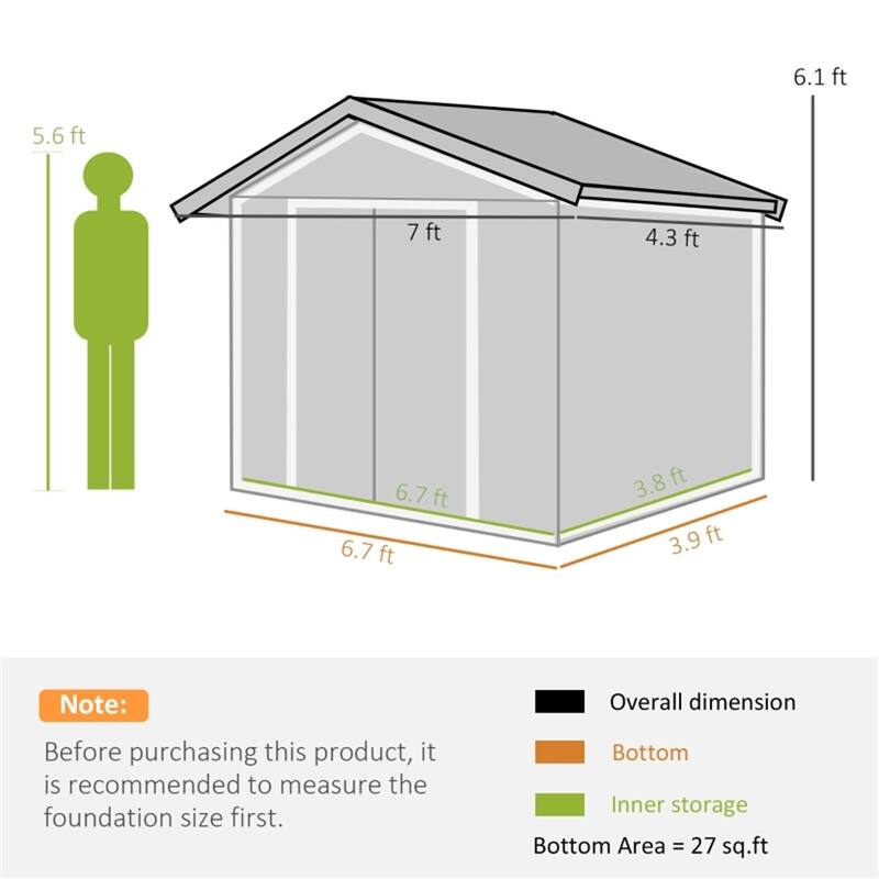 Galvanized Steel Garden Storage Shed with Vents Double Door - 84" L x 51.06" W x 73.2" H