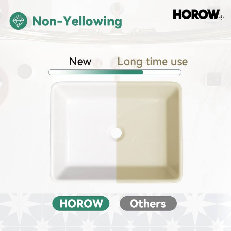 HOROW 19 inch Rectangular White Bathroom Ceramic Vessel Sink Art Basin