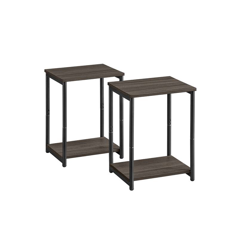 Set of 2 Open Back Side Tables with 2 Particleboard Panels and Black Side Steel Frame - 11.8”L x 15.2”W x 19.7”H - Chestnut Brown, Classic Black-Set of 2