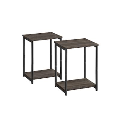 Set of 2 Open Back Side Tables with 2 Particleboard Panels and Black Side Steel Frame - 11.8”L x 15.2”W x 19.7”H