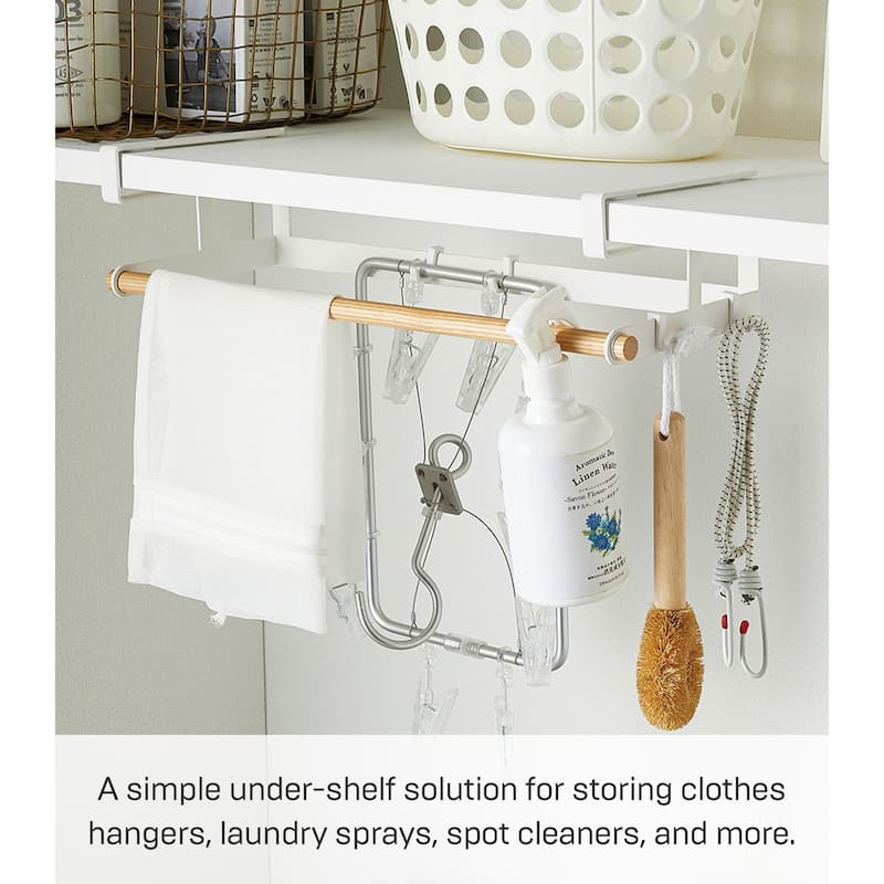 Yamazaki Home Undershelf Hanger, Steel and Wood, Up To 1" Shelf, Holds 6.6 lbs - L 6.5 x W 16.54 x H 3.94 inches
