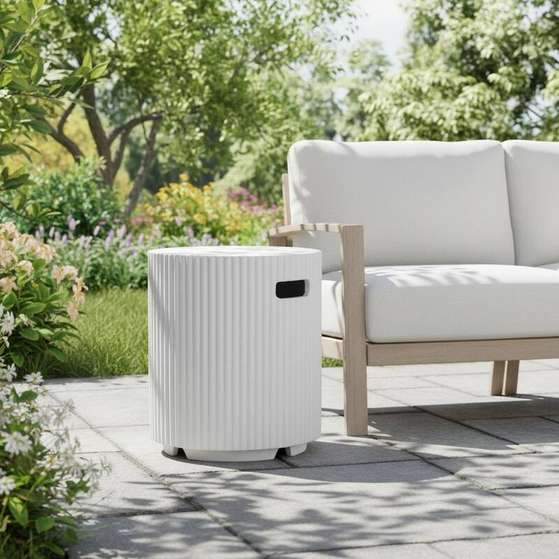 Christopher Knight Home - Lecce 17x19.9" Outdoor MgO Propane Tank Holder/Side Table for Multiple Use - White