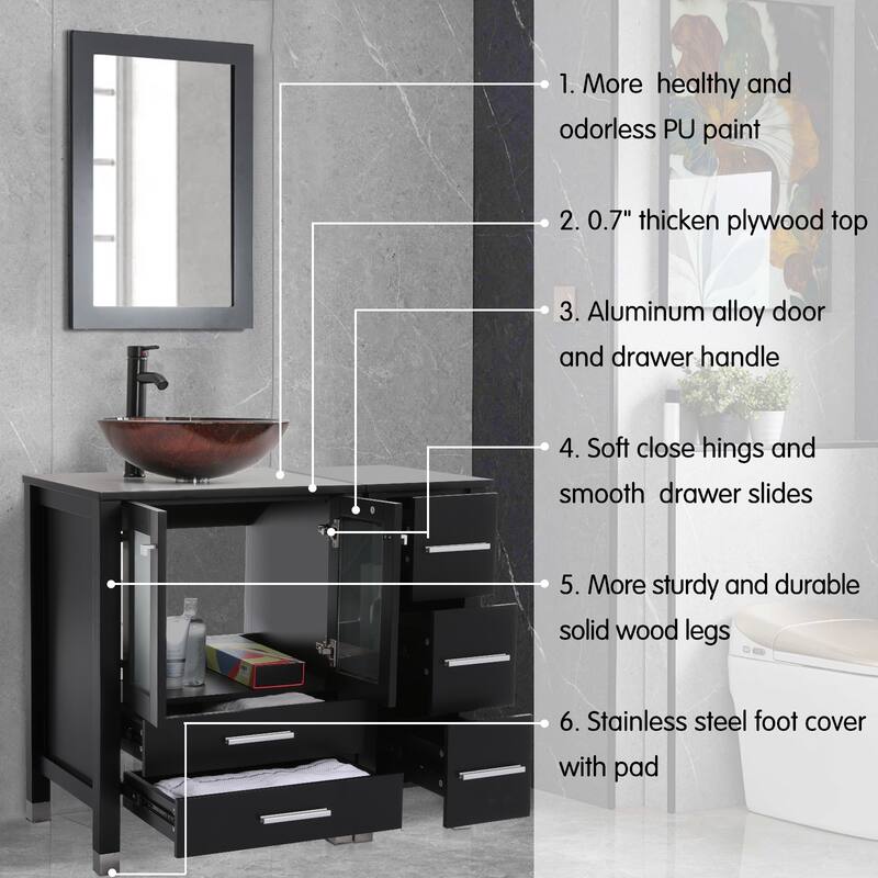36" Bathroom Vanity with Sink Set Side Cabinet