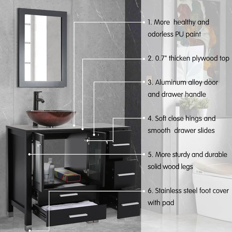 72" Bathroom Vanity Set with Vessel Sink Side Cabinet Combo