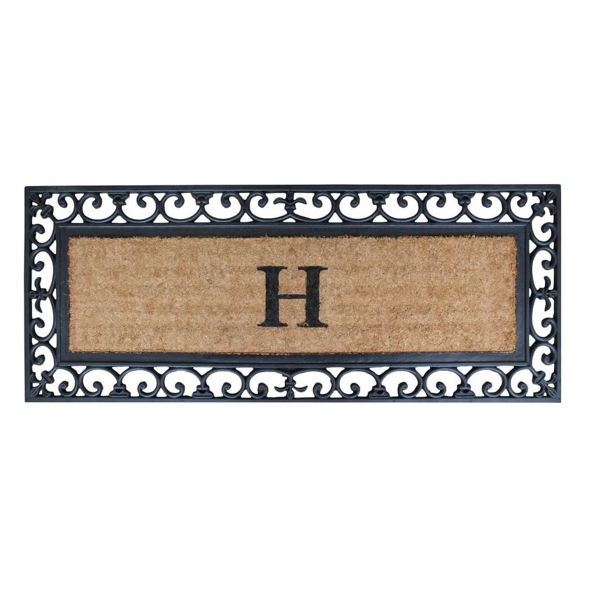 Non Slip Coir Low Profile Myla Monogrammed Entry Doormat, 17.7"x47.25"