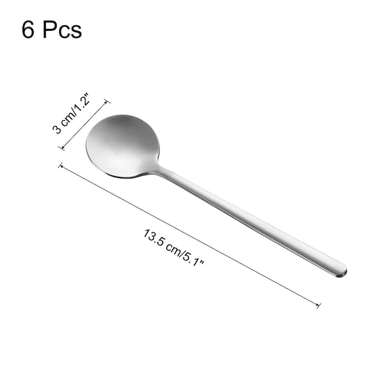 6pcs Espresso Spoons Stainless Steel Round Coffee Spoon - Silver Tone - 5.3 Inch