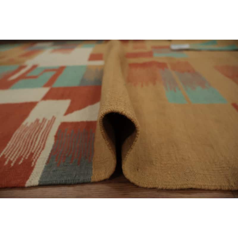Hand Woven Oriental 100% Wool Carpet Southwestern Modern Multi-Colored Kilim Area Rug - 9' 10'' X 4' 10''