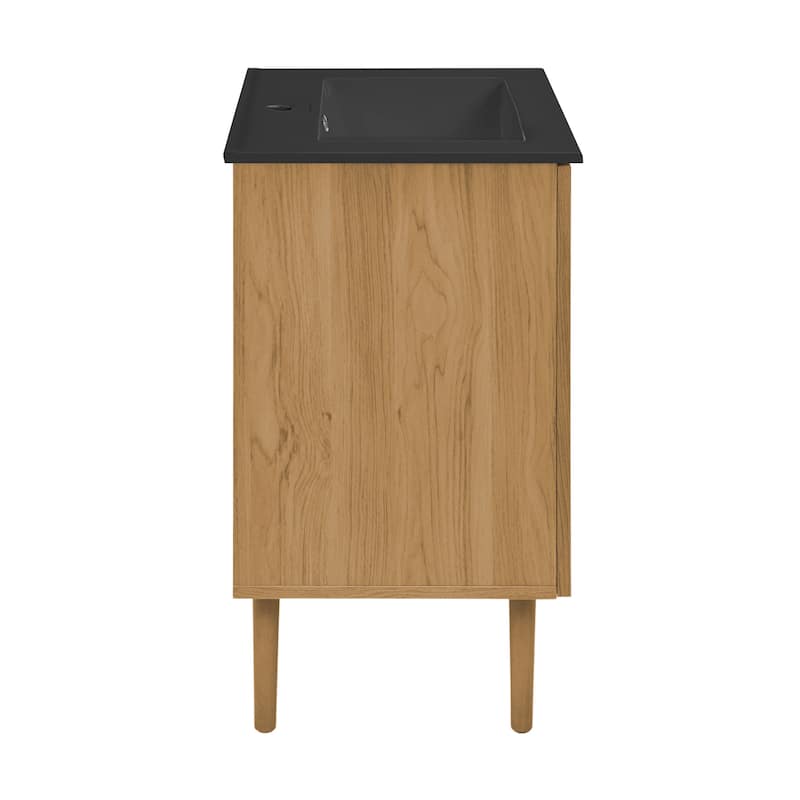 Bron 24 In. Brown Oak Bathroom Vanity With Black Ceramic Sink Top