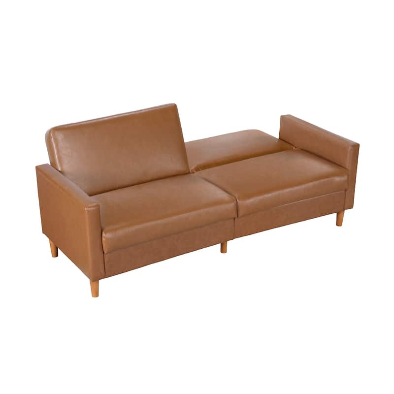 Camel Faux Leather Convertible Futon Sofa with Plywood Frame