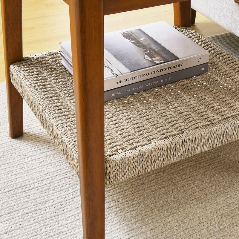 23" & 47.25" Mid-Century Boho Side Table & Coffee Table with Woven Storage Shelf