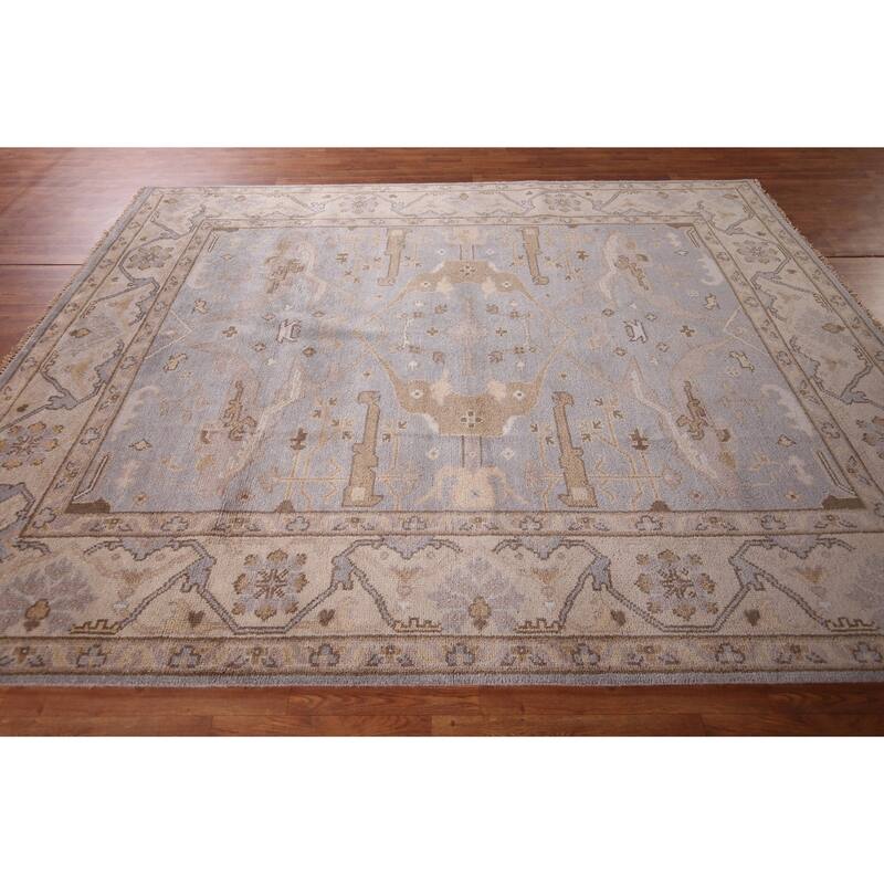 Gray Oushak Indian Area Rug Handmade Transitional Wool Carpet - 8'1"x 9'10"