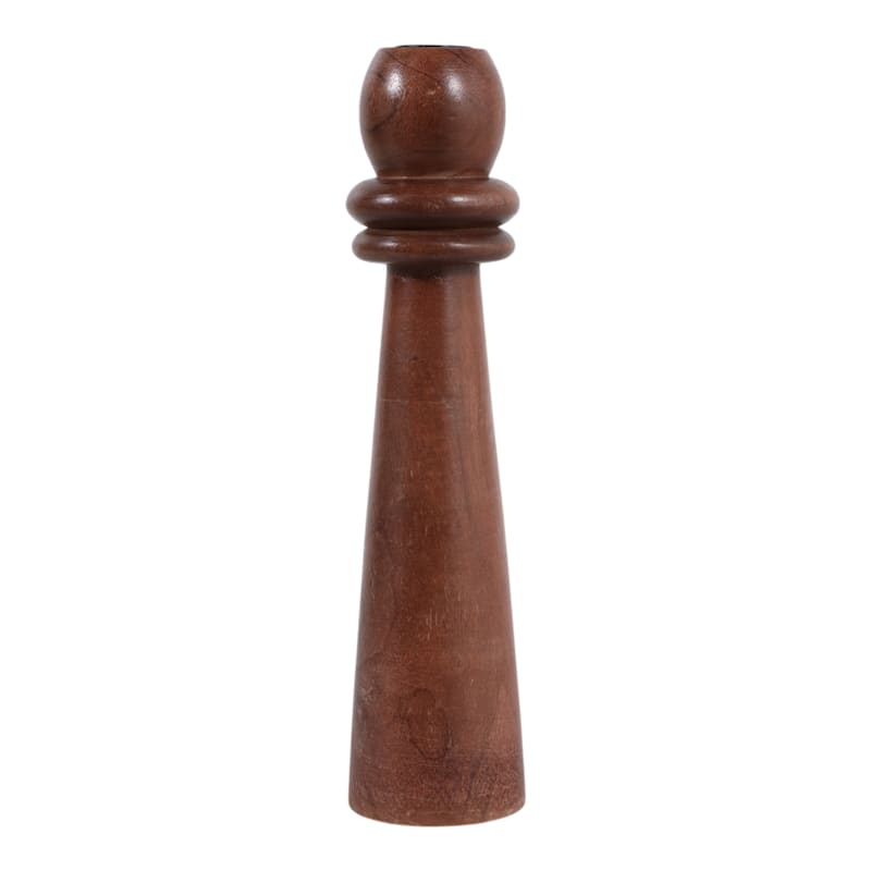 Mango Wood Pillar and Taper Candle Holders Sculptural Turned Design - 3" x 3" x 12"