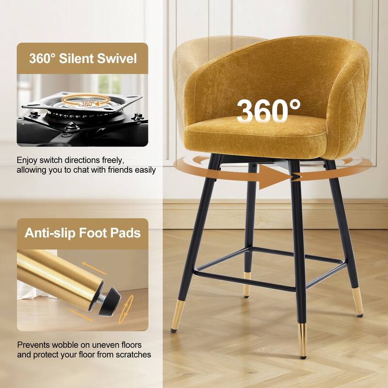 26" Swivel Counter Height Bar Stool with Arms and Metal Legs - 37"H x 22"W x 22"D