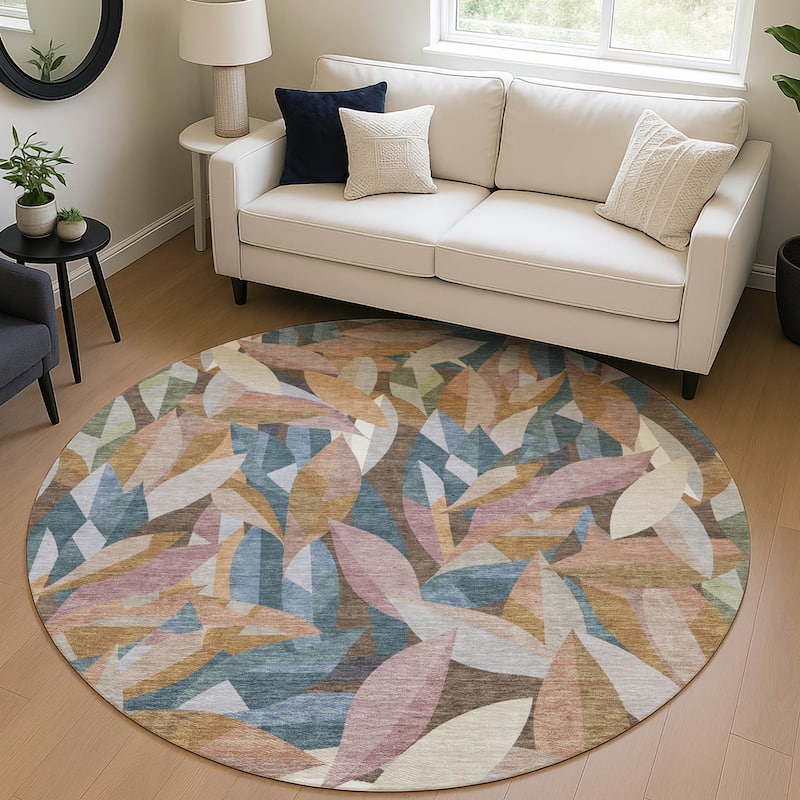 Machine Washable Indoor/ Outdoor Modern Floral Chantille Rug