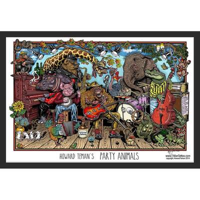 Party Animals by Howard Teman Framed Poster - 24 x 36 Inch
