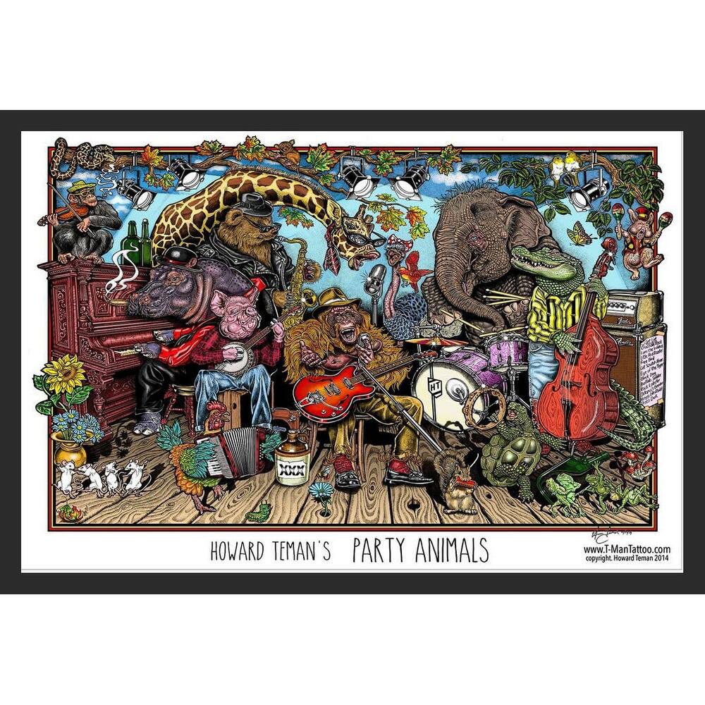 Party Animals by Howard Teman Framed Poster - 24 x 36 Inch