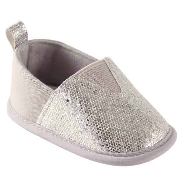 slide 1 of 1, Luvable Friends Baby Girl Crib Shoes, Silver Spark 0-6 Months - Silver Spark