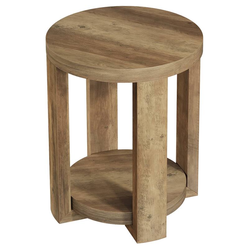 2-Tier Round End Table, Side Accent Snack Table, Living Room Bedroom Bedside Nightstand Furniture