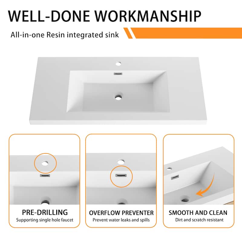 Bathroom Vanity With Resin Sink In 36/42/48 Inch, Freestanding Bathroom Vanity With Soft Close Doors And Shelf