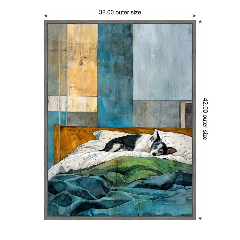 Dogs Life Pillows by Justyna Jaszke Framed Canvas Wall Art - 32 x 42 in