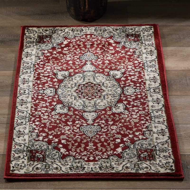 Vaso Collection Red/Cream Traditional Polypropylene Area Rug
