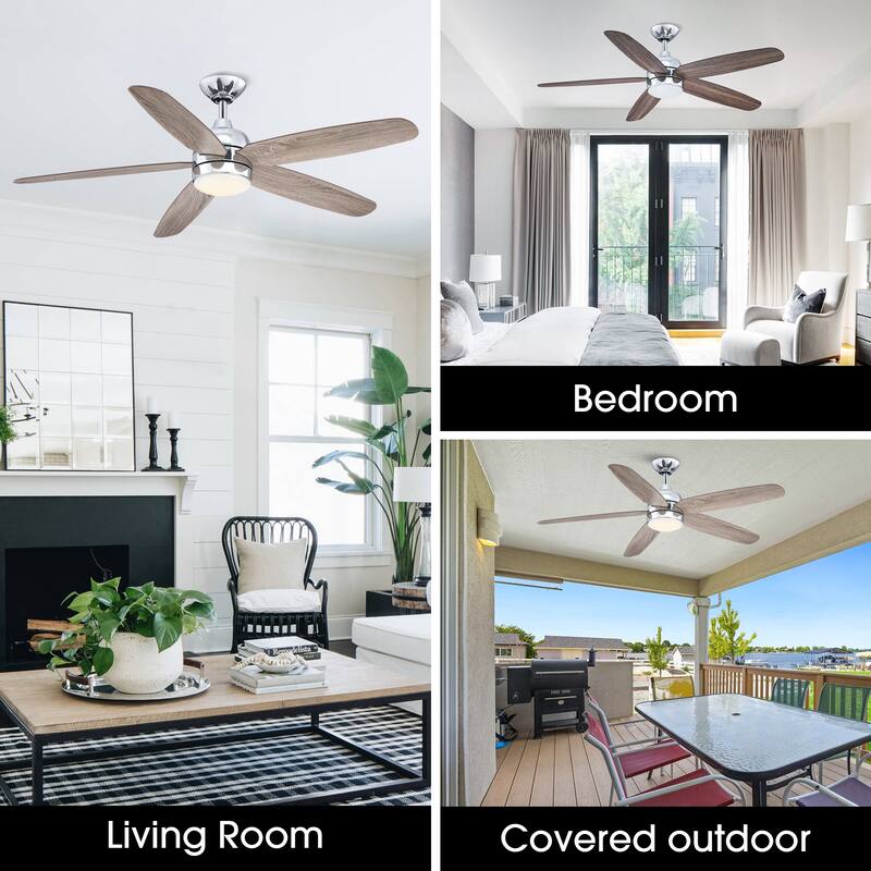 52-in Classic Wooden 5-Blade Chrome Ceiling Fan with Light