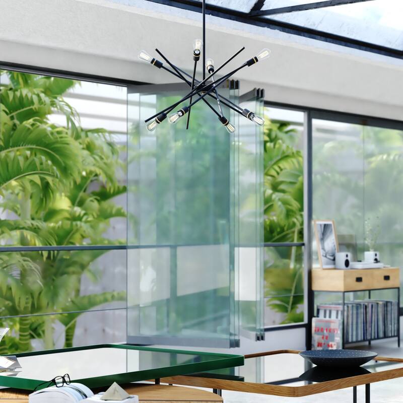 Halsted Black and Satin Brass Mid-Century Modern Sputnik Pendant Light