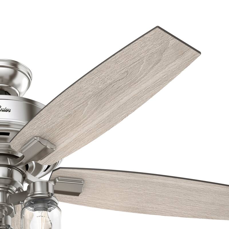 Hunter 52" Declan Pass Brushed Nickel Ceiling Fan with LED Light Kit and Pull Chain - Industrial, Farmhouse, Rustic