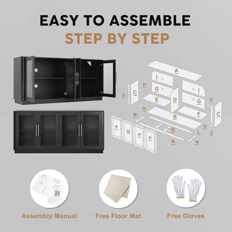 Modern Glass Door Buffet Cabinet with 4 Doors