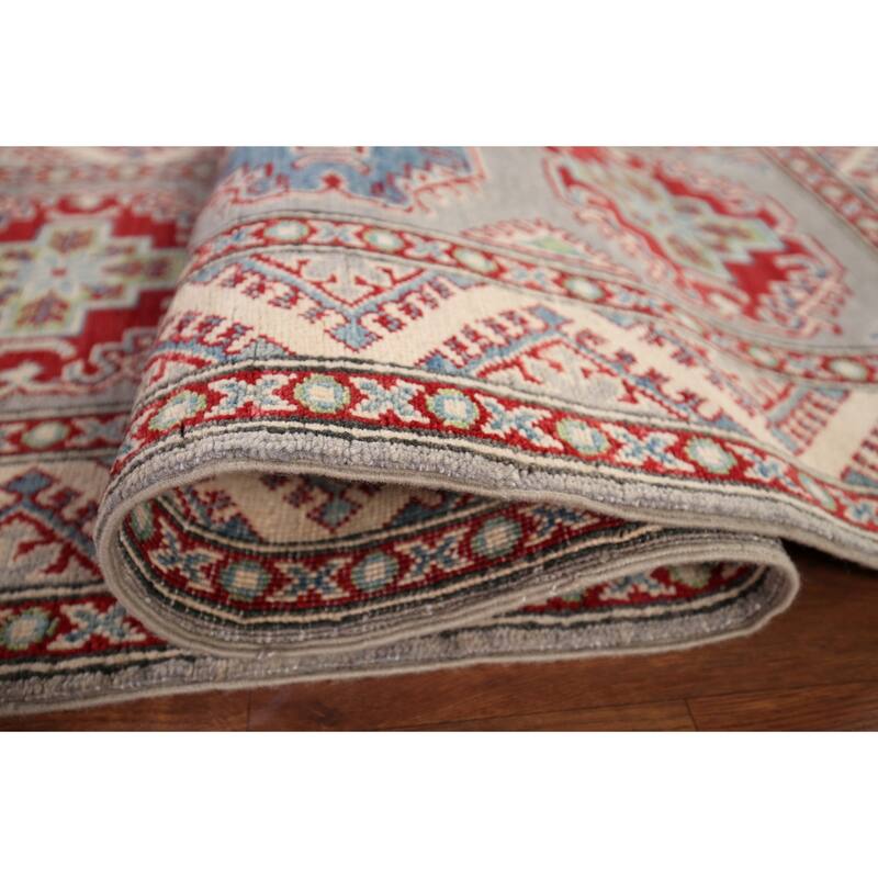 Grey Geometric Kazak Oriental Runner Rug Handmade Wool Carpet - 2'8" x 20'0"