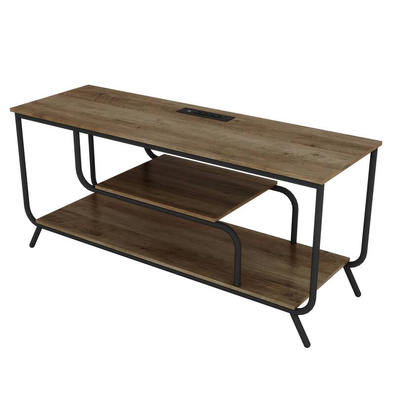 TV Stand with LED Lights Power Outlets - TV Stand for TVs up to 55 Inch, Modern TV Console Table
