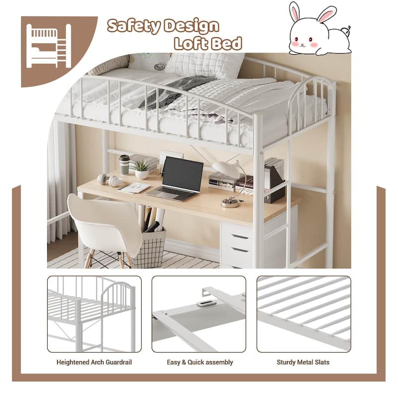 Twin Loft Bed, with Ladde and Arched Guardrail