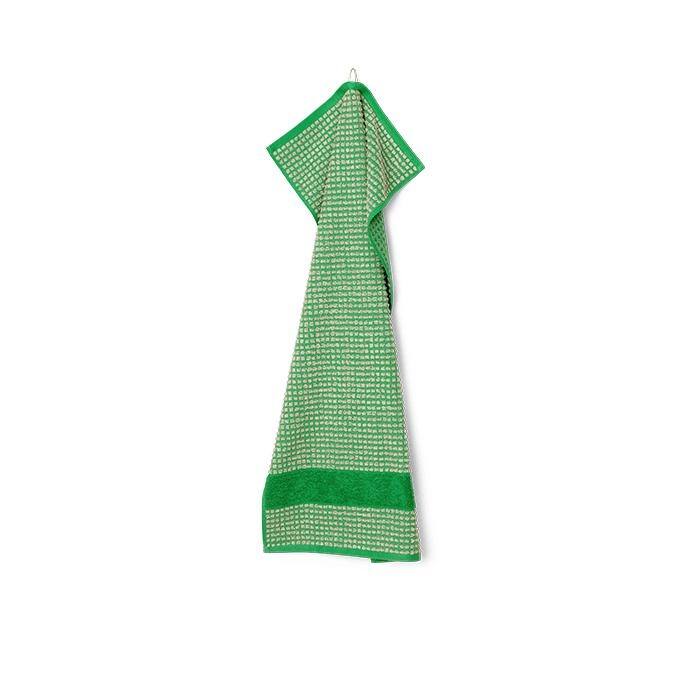 JUNA Check Towels, Green/Sand