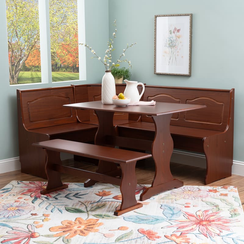 Linon Riki Walnut 3-piece Breakfast Nook Dining Set