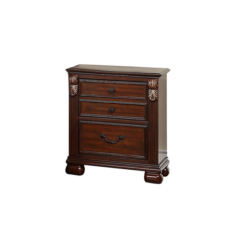 2-Drawer Wood Nightstand in Cherry Finish - Cherry - 2-drawer
